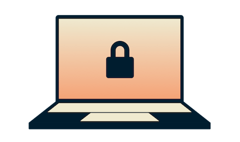 Laptop with a padlock on an orange background.