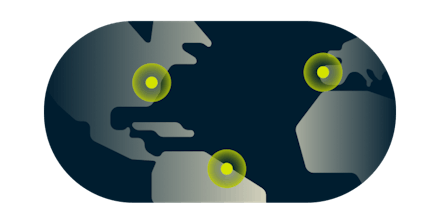 Internet sin fronteras: un mapa con ubicaciones en Europa y América.