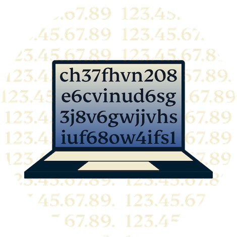 Laptop showing encrypted text.